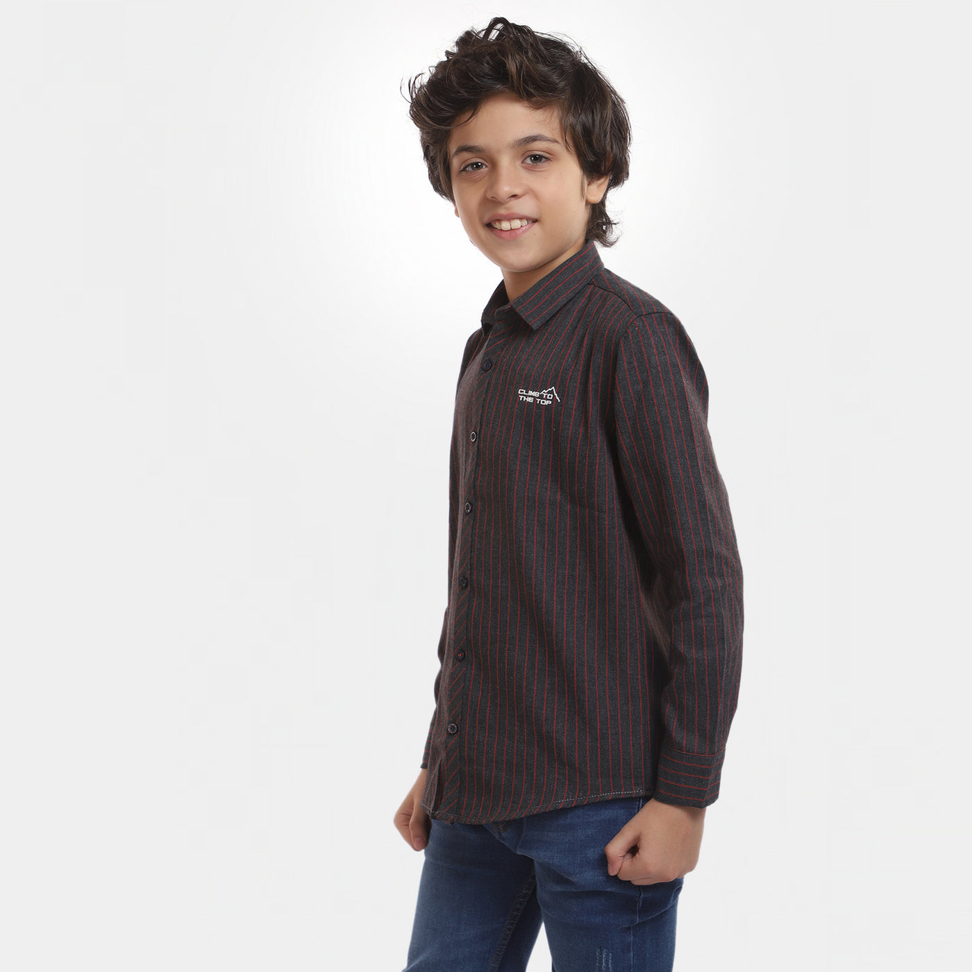 Boys Flannel Casual Shirt Climb To The Top-Maroon
