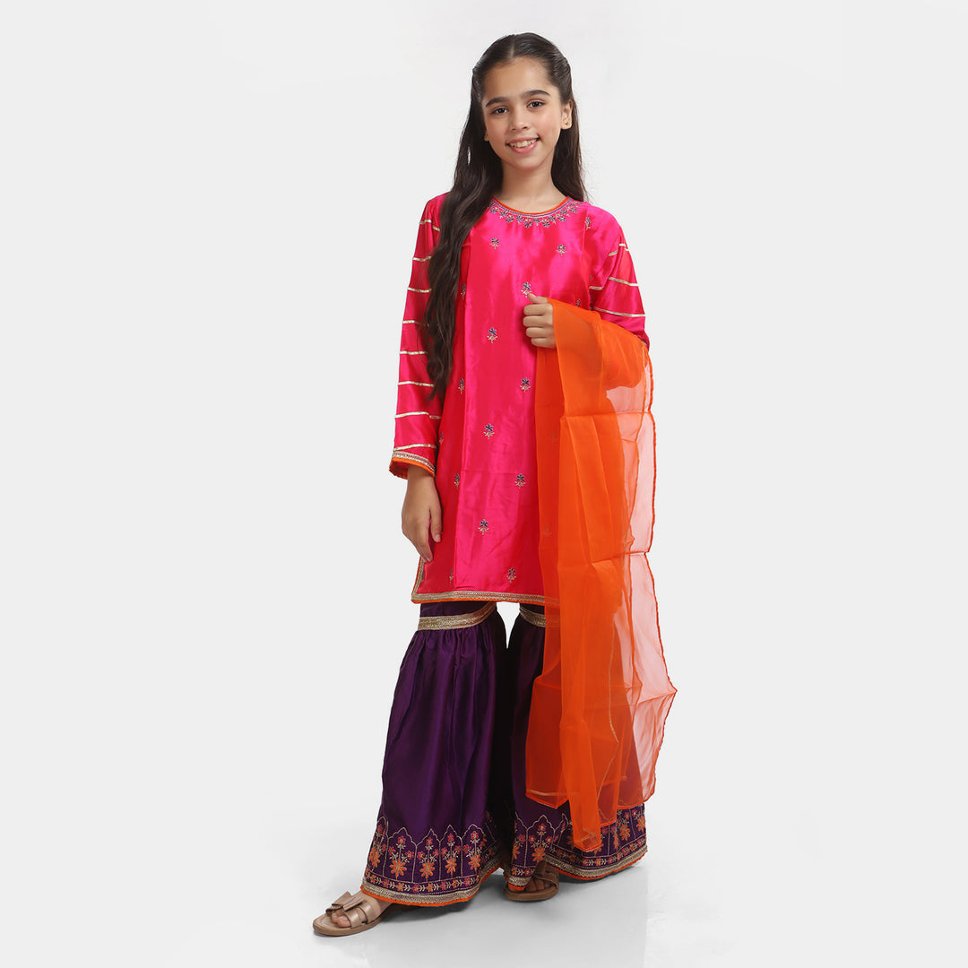 Girls Satin 3PC Suit Noor Bano-Pink