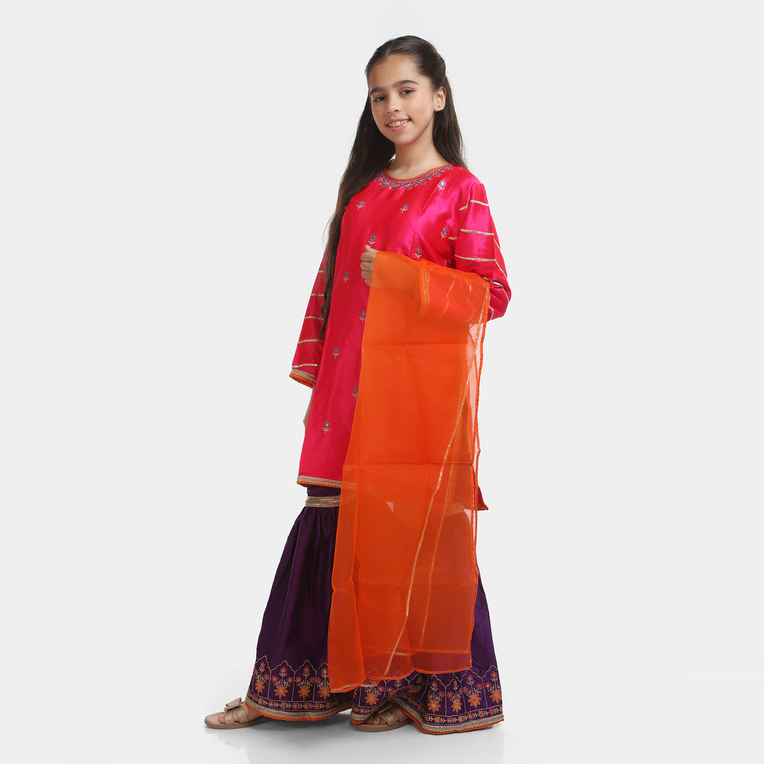 Girls Satin 3PC Suit Noor Bano-Pink