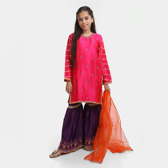 Girls Satin 3PC Suit Noor Bano-Pink