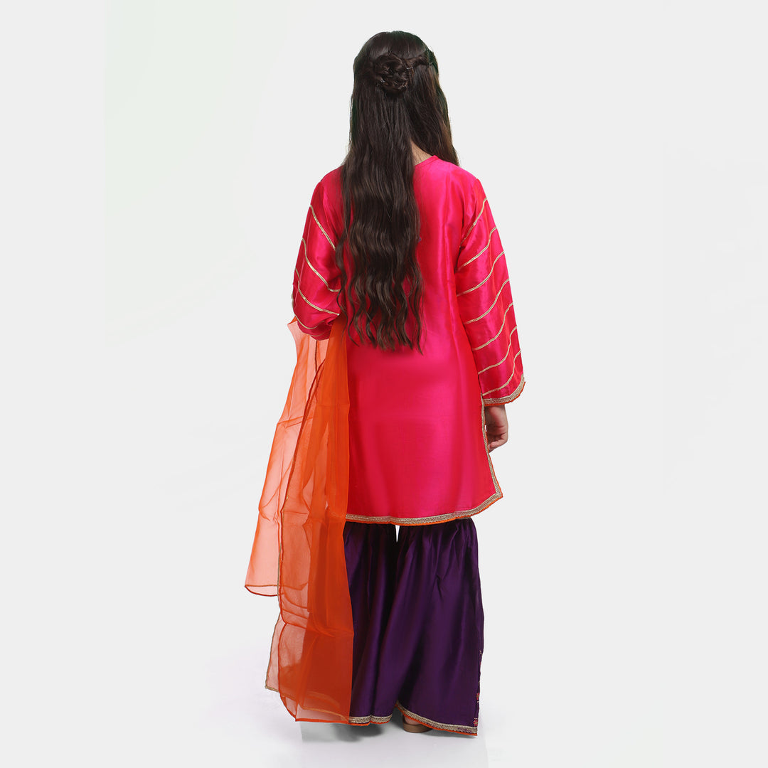 Girls Satin 3PC Suit Noor Bano-Pink