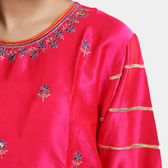 Girls Satin 3PC Suit Noor Bano-Pink