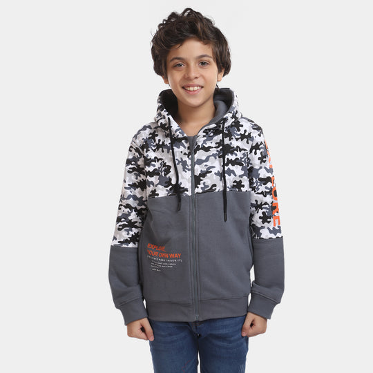 Boys Fleece Knitted Jacket Explore-D.Grey