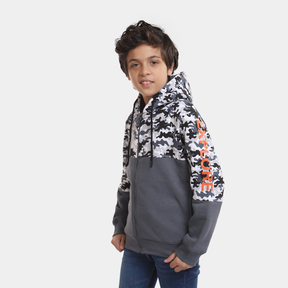 Boys Fleece Knitted Jacket Explore-D.Grey