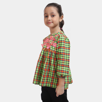 Girls Yarn Dyed EMB Top Flower Yard-Red Check