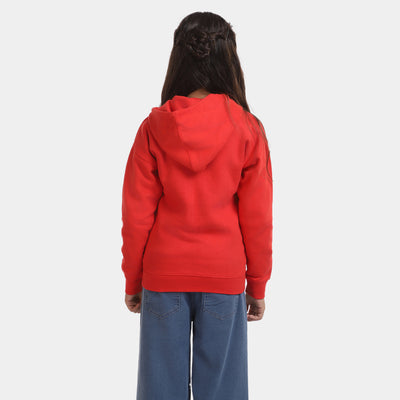 Girls Knitted Hooded Jacket - Red