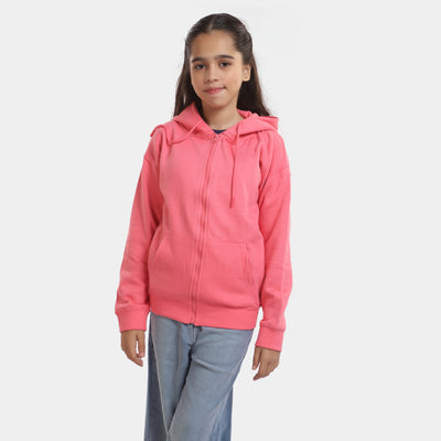 Girls Knitted Hooded Jacket - Pink