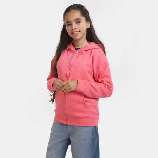 Girls Knitted Hooded Jacket - Pink