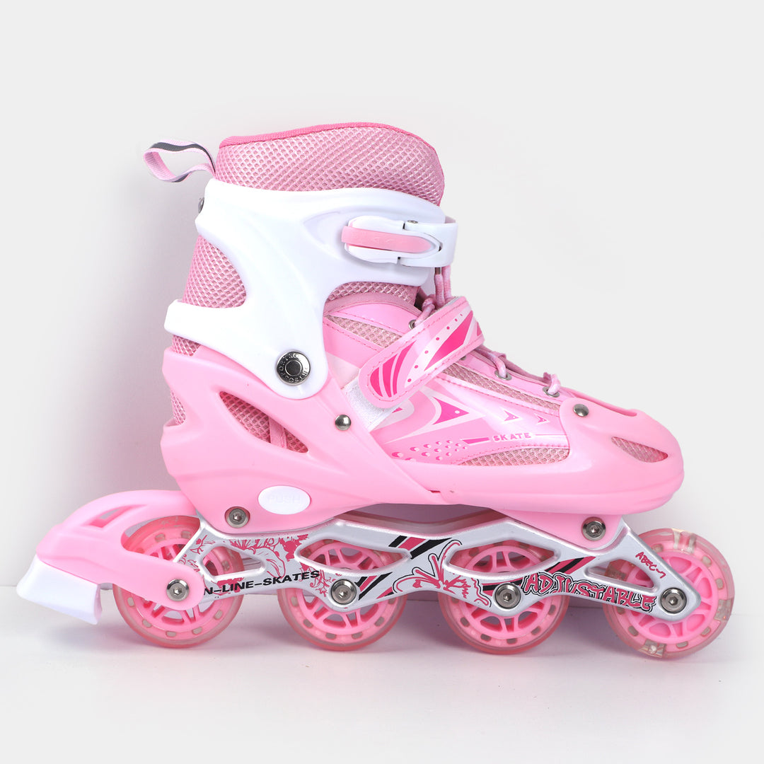 Sports Skate Shoes With 6 in 1 Safety Pads Set - Pink