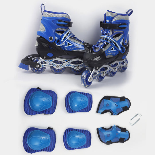 Sports Skate Shoes With 6 in 1 Safety Pads Set - Blue