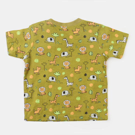 Infant Boys T-Shirt Safari Animals - Light Olive