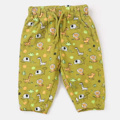 Infant Boys Sleeping Pajama Safari Animals - Light Olive