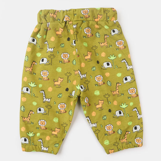 Infant Boys Sleeping Pajama Safari Animals - Light Olive