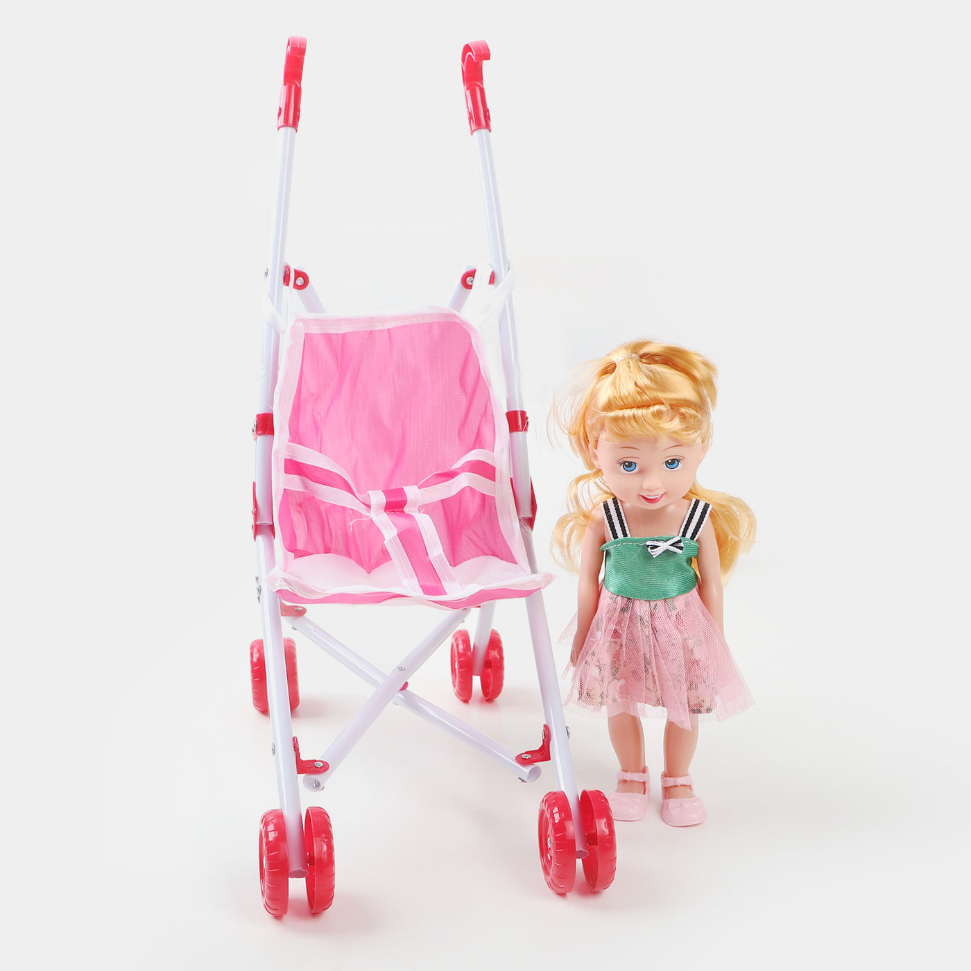 Doll With Stroller Metal For Girls | 10"