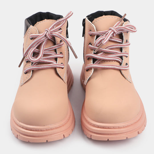 Girls Boots Lace Up PS-07-Pink