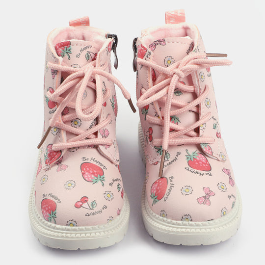 Girls Boots Lace Up PS-05-Pink