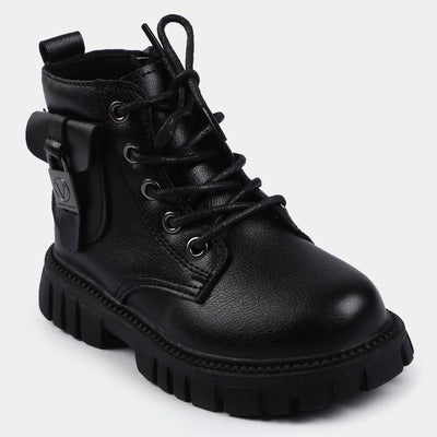 Casual Lace Up Boots For Boys-06-BLACK