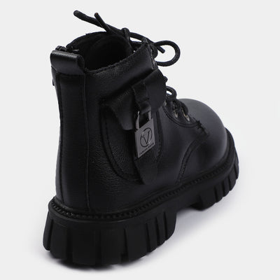 Casual Lace Up Boots For Boys-06-BLACK