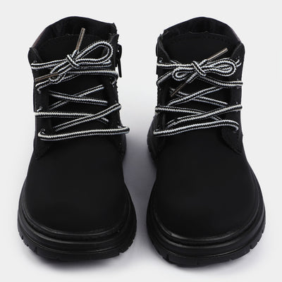 Casual Lace Up Boots For Boys-07-BLACK