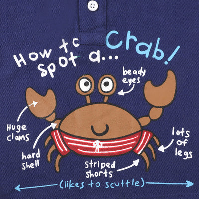 Infant Boys Cotton Polo T-shirt Crab - Navy Blue
