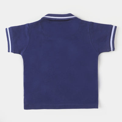 Infant Boys Cotton Polo T-shirt Crab - Navy Blue