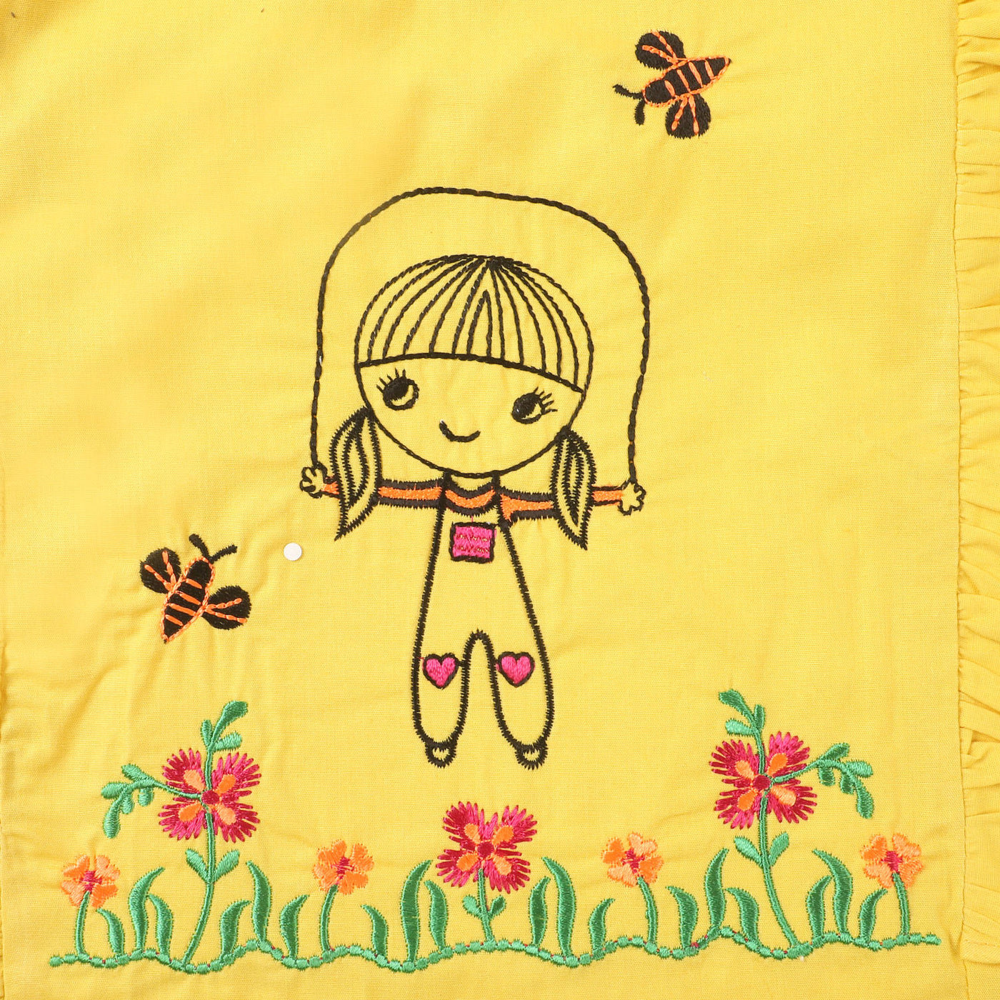 Infant Girls Cotton Embroidered Top Playing - Yellow