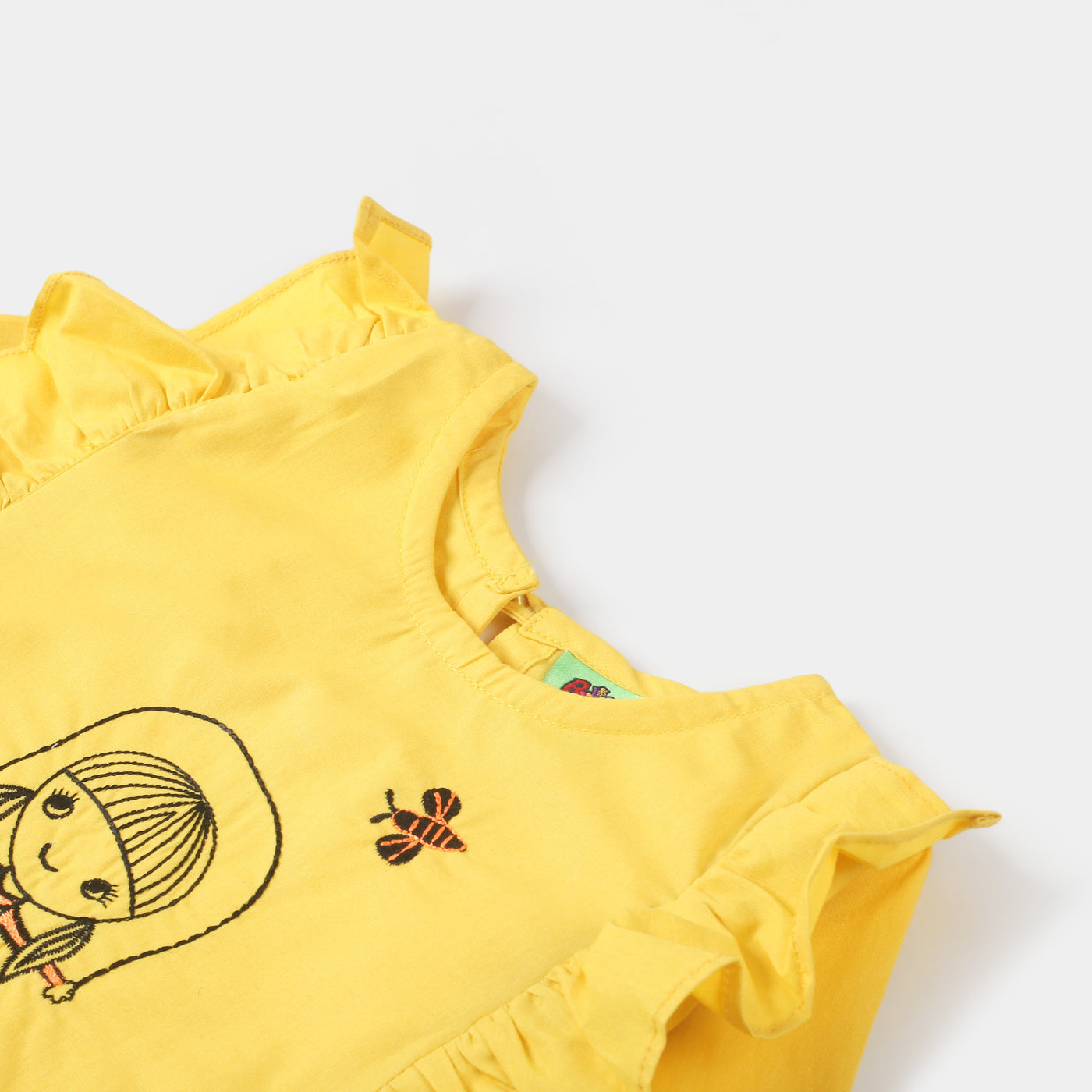 Infant Girls Cotton Embroidered Top Playing - Yellow