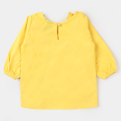 Infant Girls Cotton Embroidered Top Playing - Yellow