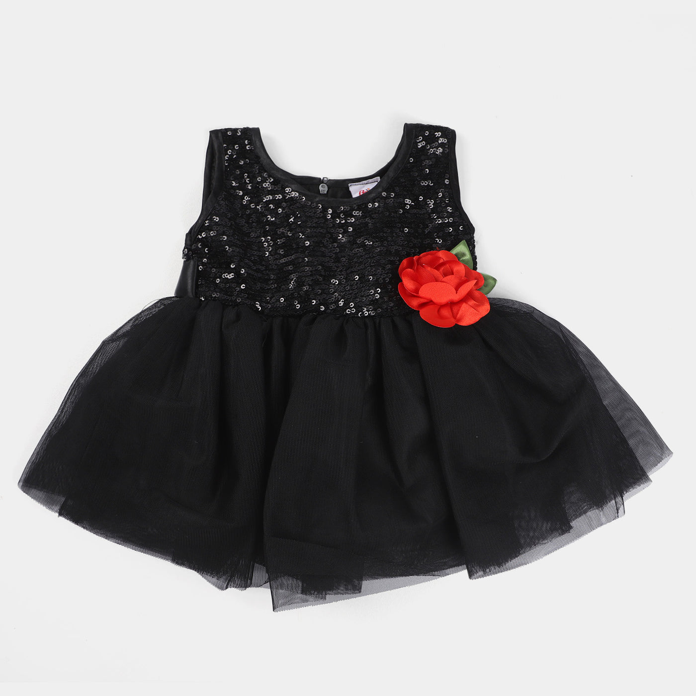 Infant Girls Fancy Frock Sequins Flower-BLACK