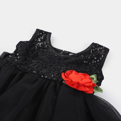 Infant Girls Fancy Frock Sequins Flower-BLACK
