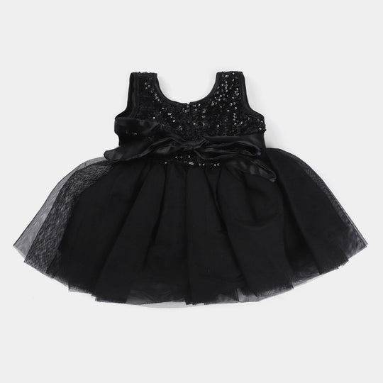 Infant Girls Fancy Frock Sequins Flower-BLACK