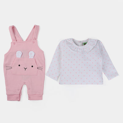 Infant Girls Fleece Knitted 2Pcs Set Bunny Dot's-White/Pink