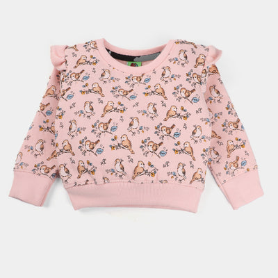 Infants Girls Fleece Sweat Shirt Birds-A.Apricot