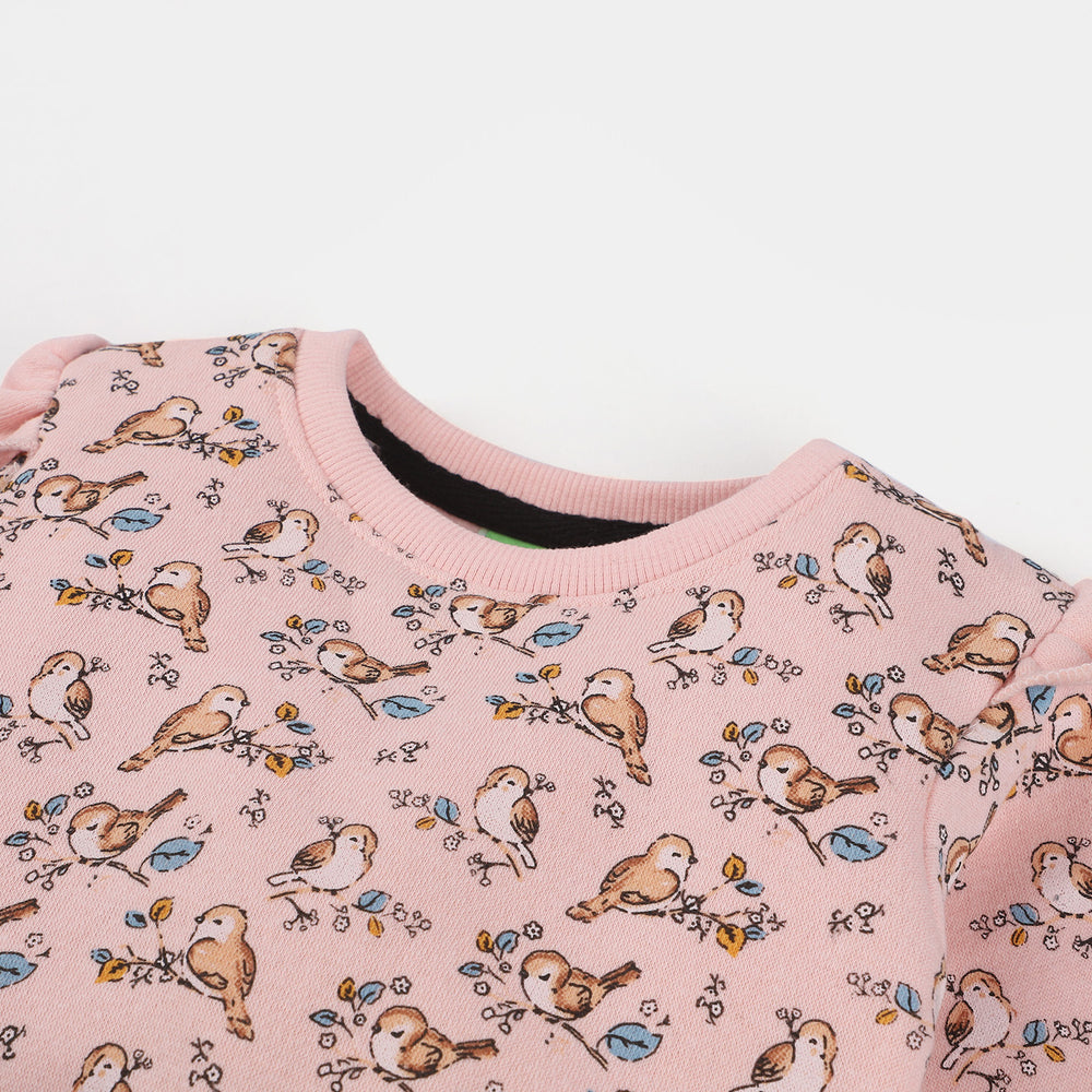Infants Girls Fleece Sweat Shirt Birds-Beige