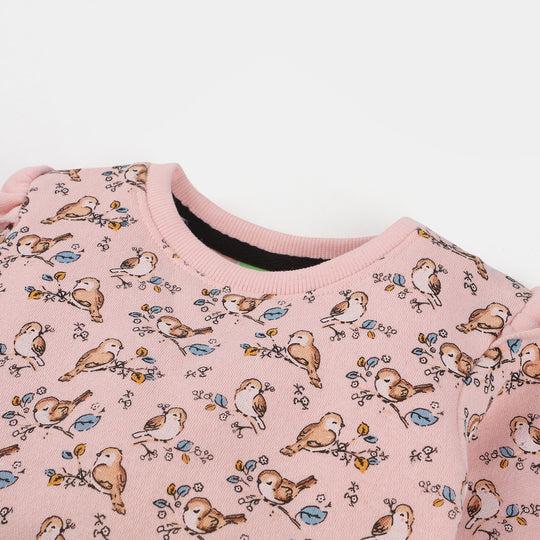 Infants Girls Fleece Sweat Shirt Birds-Beige