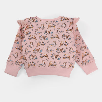 Infants Girls Fleece Sweat Shirt Birds-A.Apricot