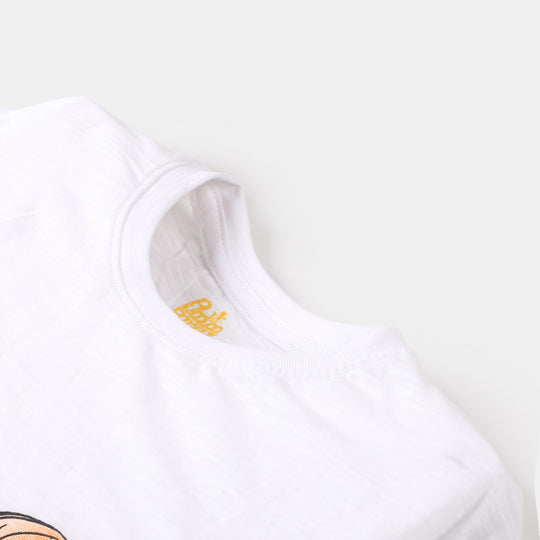 Girls Slub T-shirt Character - White