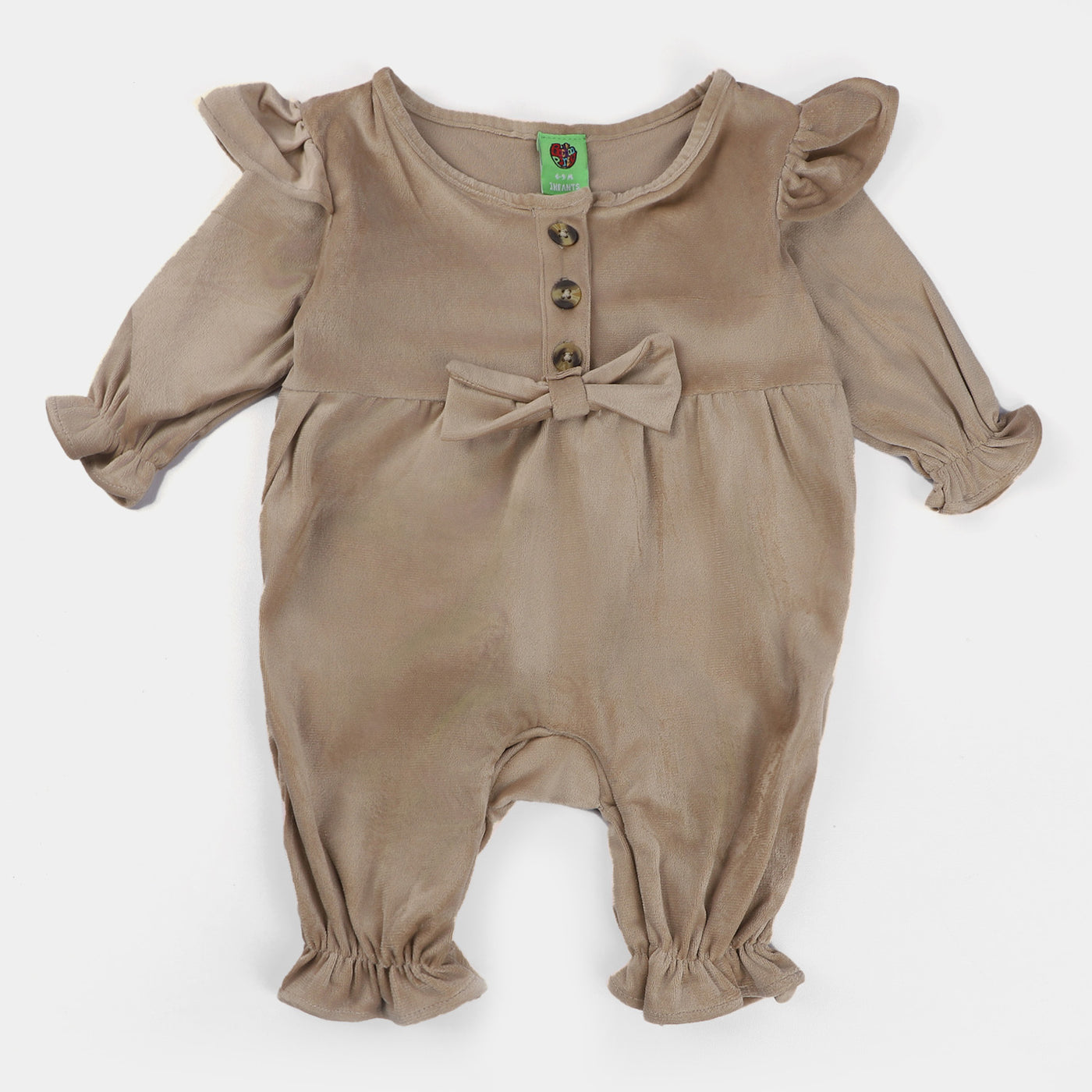 Infant Girls Suede Woven Romper Bow-KHAKI