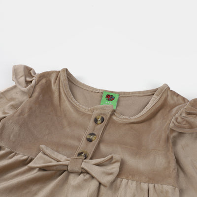 Infant Girls Suede Woven Romper Bow-KHAKI