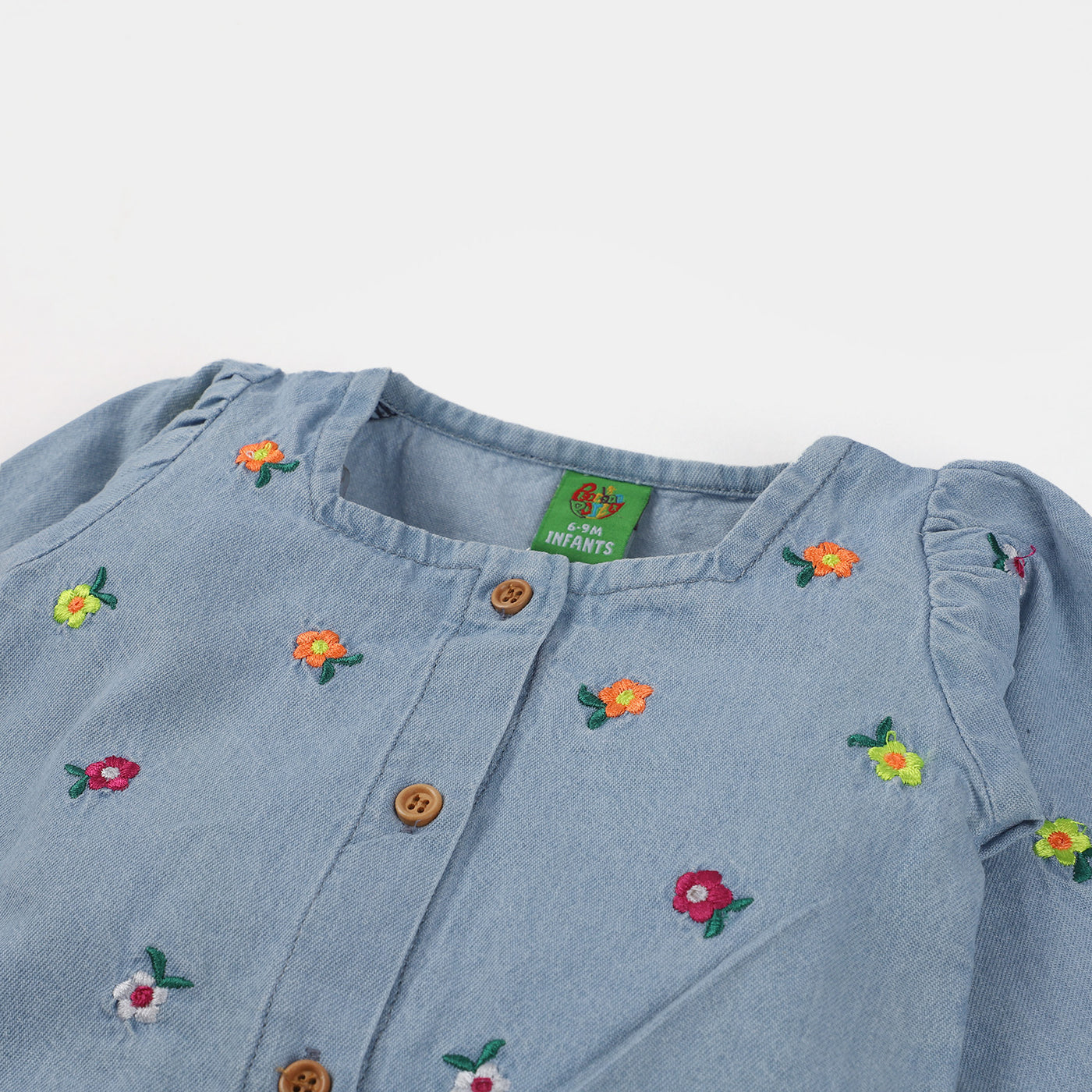 Infant Girls Denim Top AOP Flower EMB-LIGHT BLUE