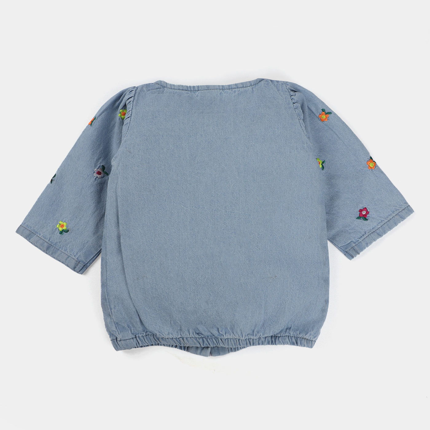 Infant Girls Denim Top AOP Flower EMB-LIGHT BLUE