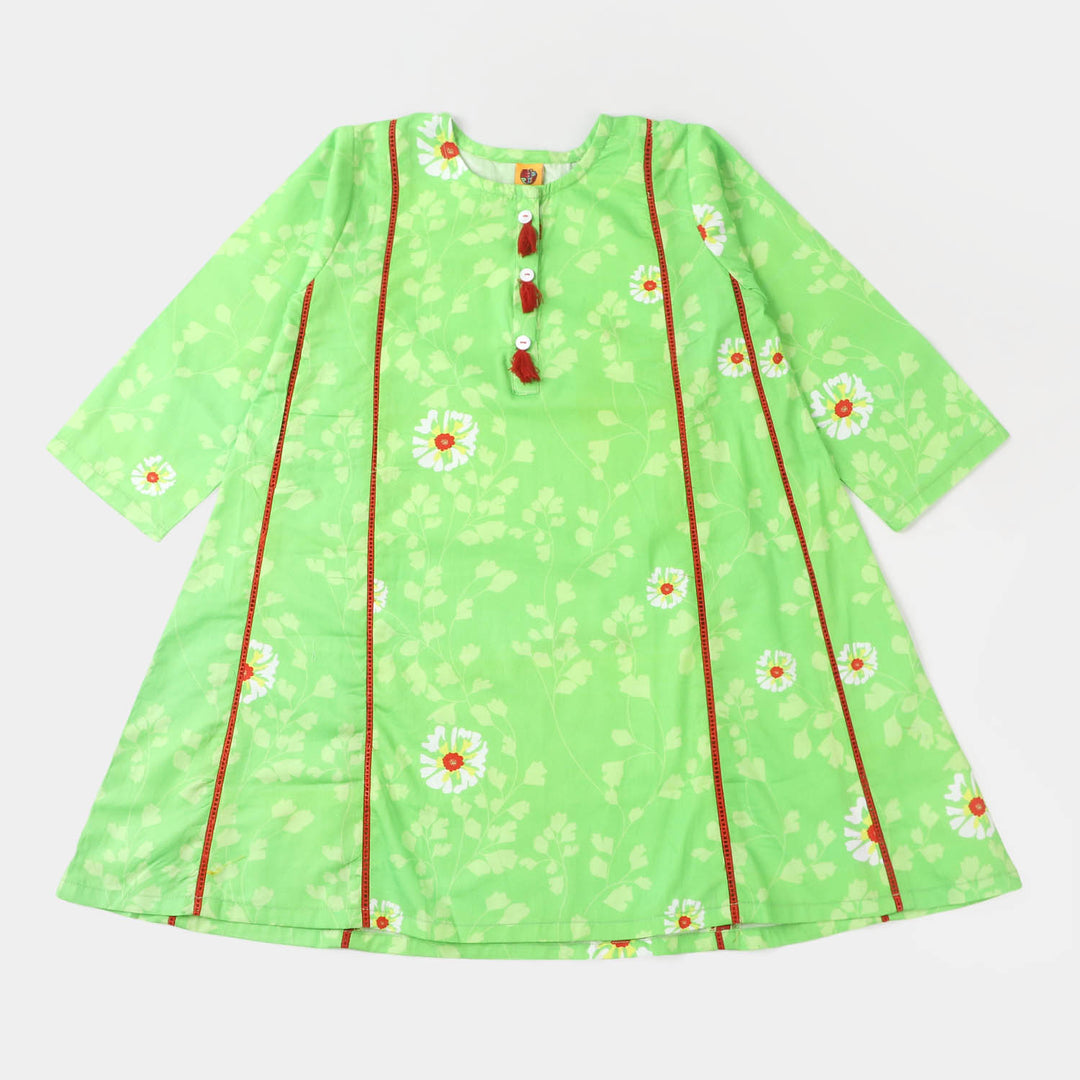 Girls Cotton Long Kurti Morning Glory - Green