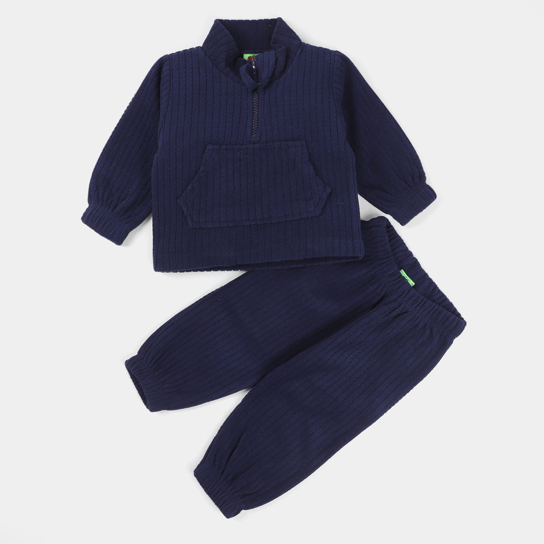 Infant Velour Girls Knitted Suit Striper-NAVY