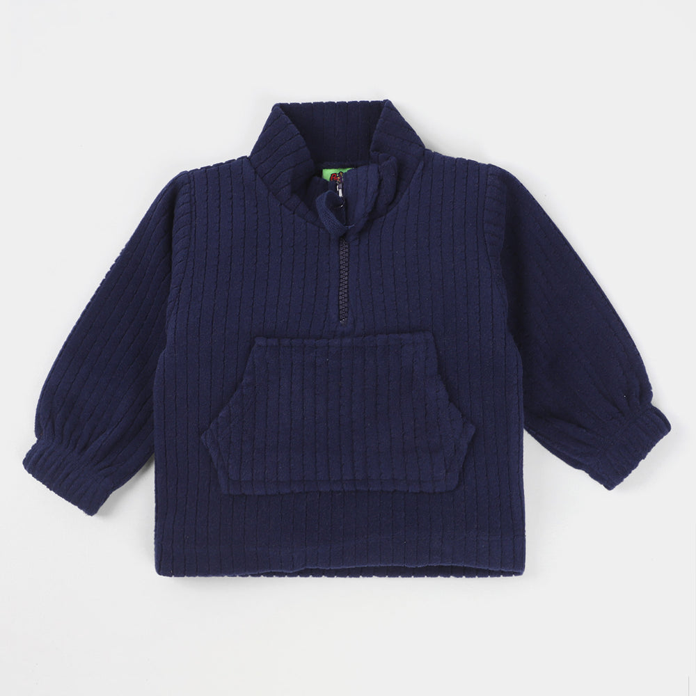 Infant Velour Girls Knitted Suit Striper-NAVY