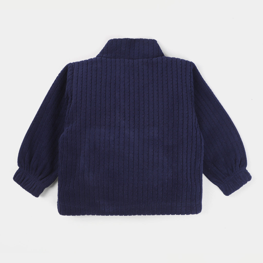 Infant Velour Girls Knitted Suit Striper-NAVY