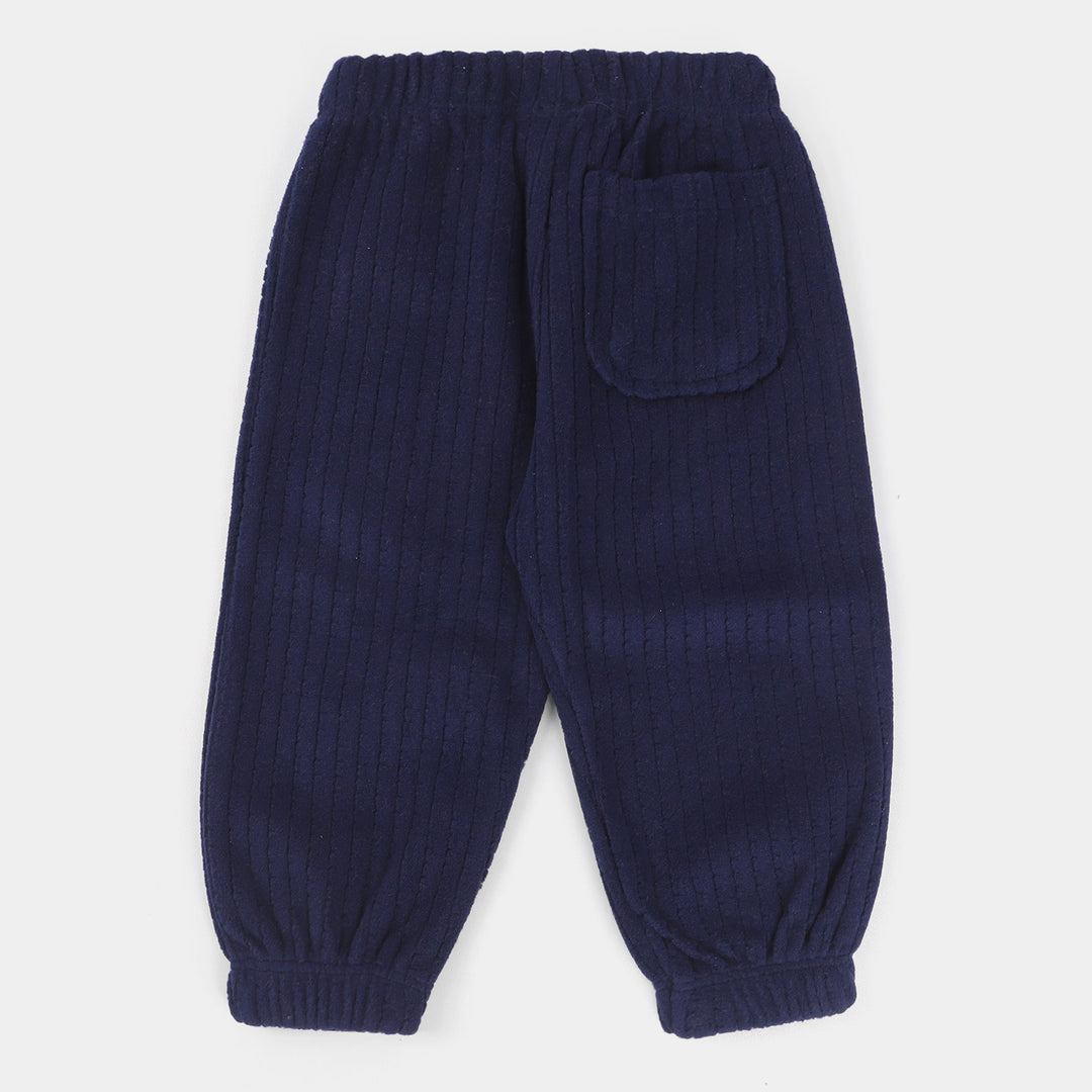 Infant Velour Girls Knitted Suit Striper-NAVY