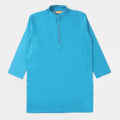 Boys Jacquard Embroidered Kurta - Turquoise