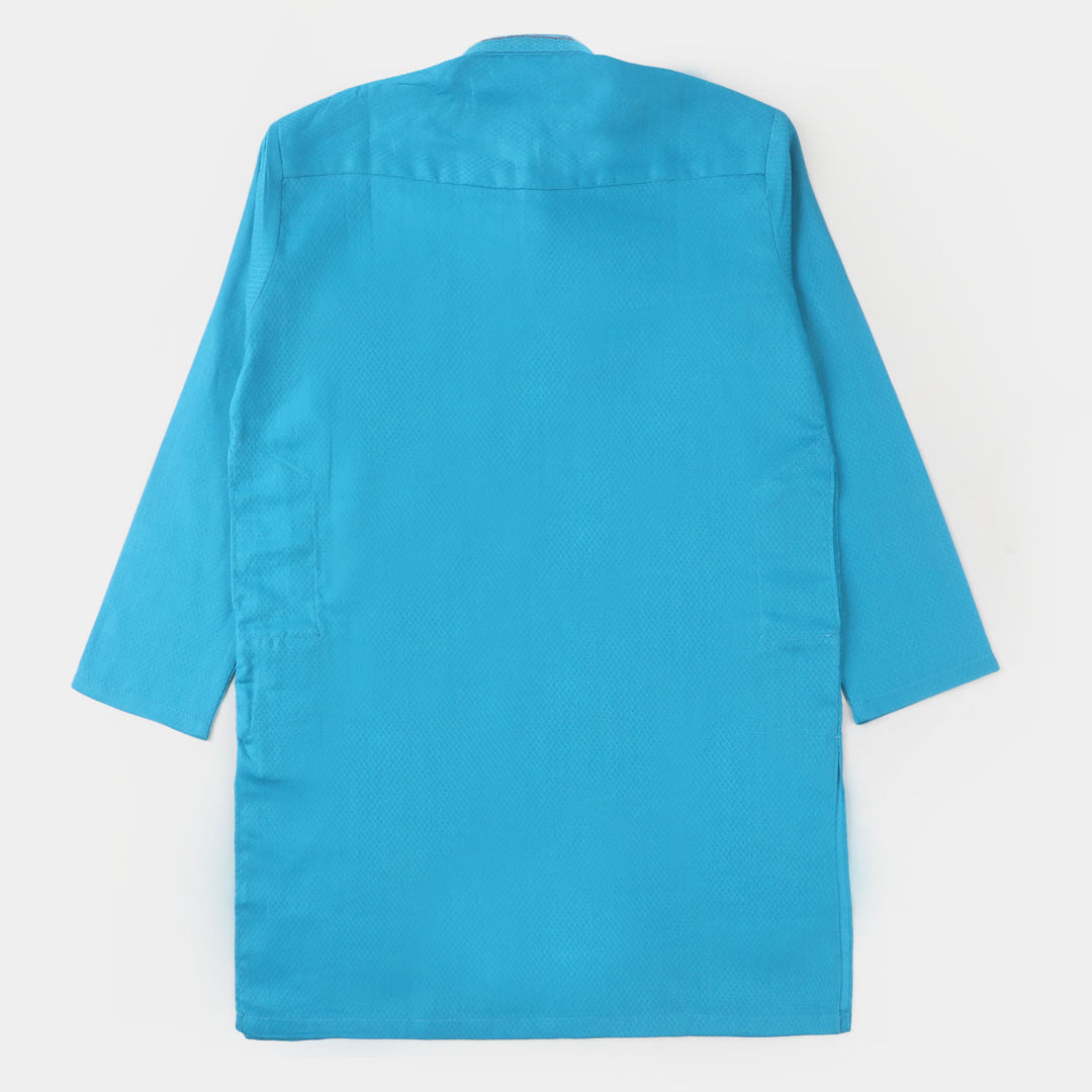 Boys Jacquard Embroidered Kurta - Turquoise