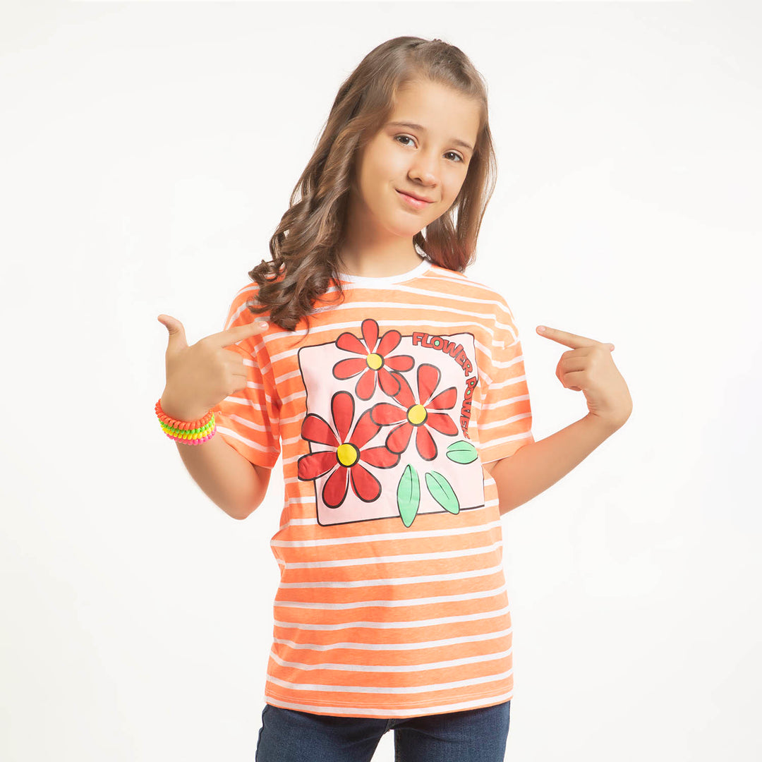 Girls T-Shirt Flower Power - F-Orange