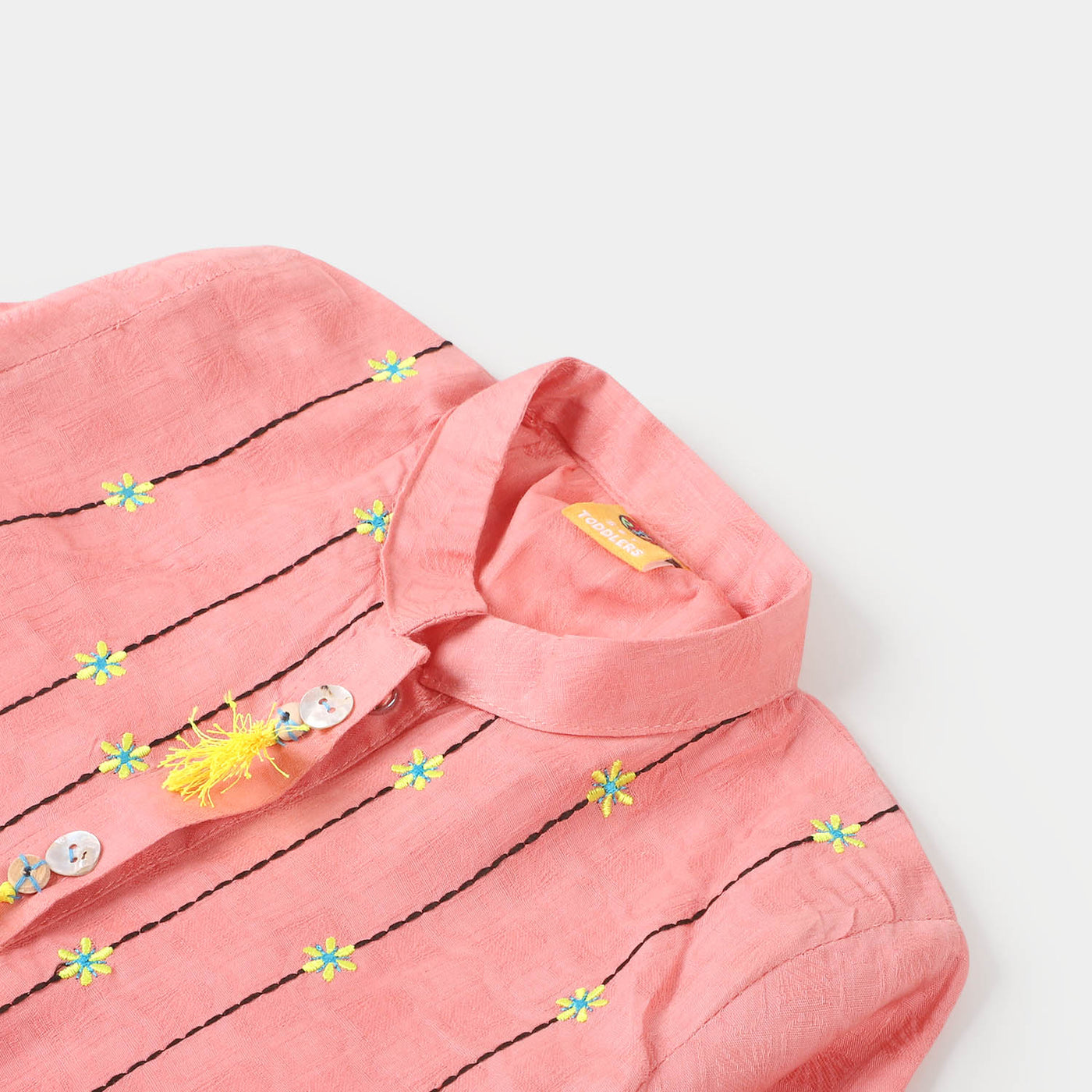Girls Jacquard Embroidered Kurti Puppets - Peach